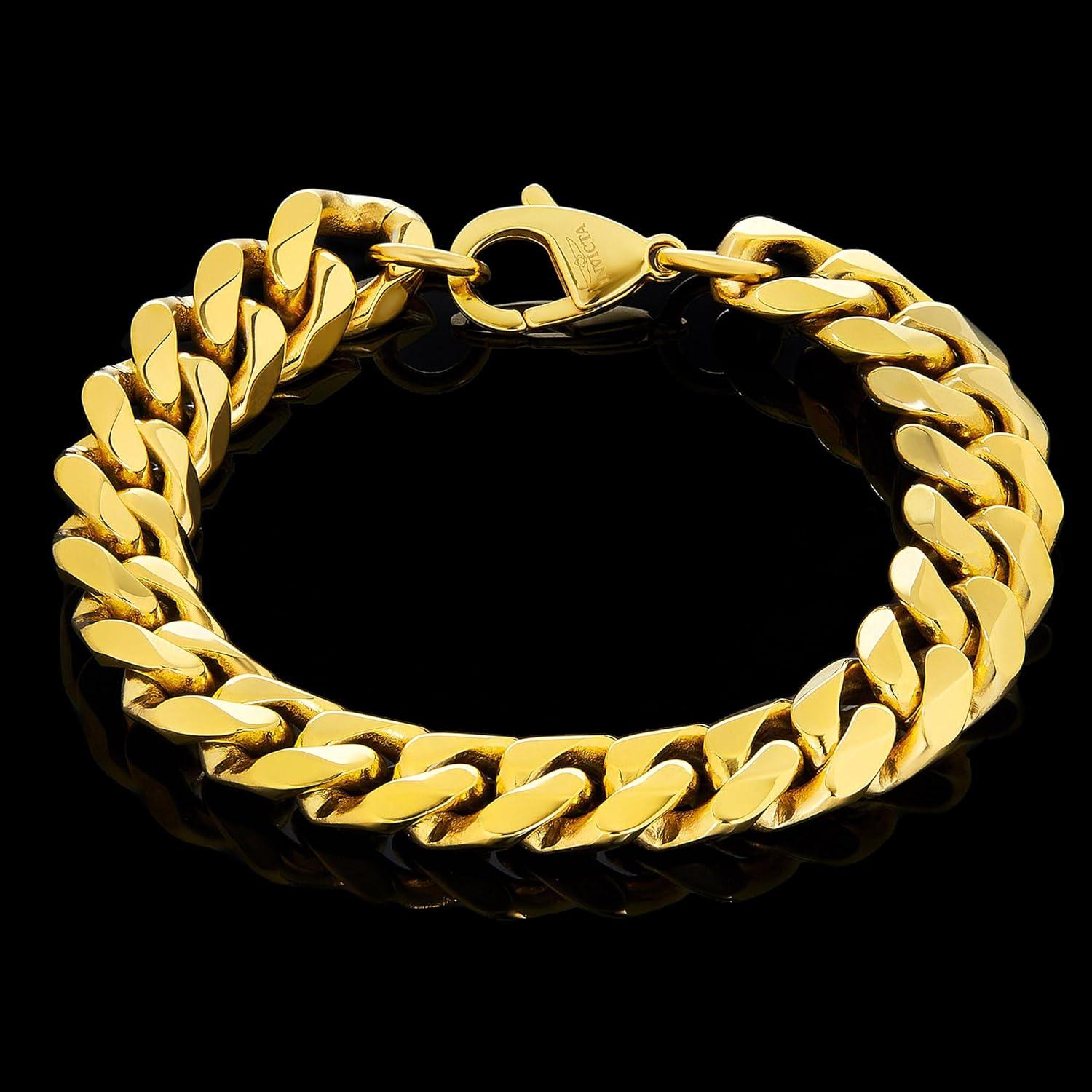 image:imageInvicta Bracelet for Men Stainless Steel Chain Jewelry Thick Polished Curb 14mm 9Gold