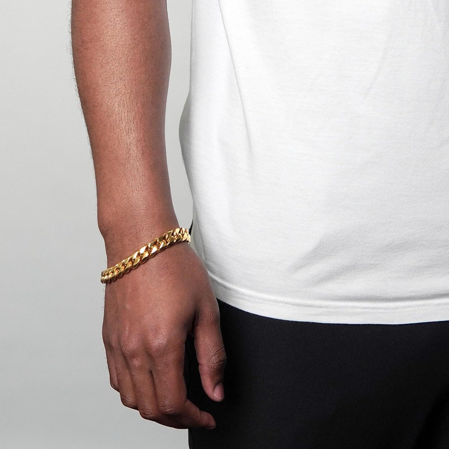 image:imageInvicta Bracelet for Men Stainless Steel Chain Jewelry Thick Polished Curb 14mm 9Gold