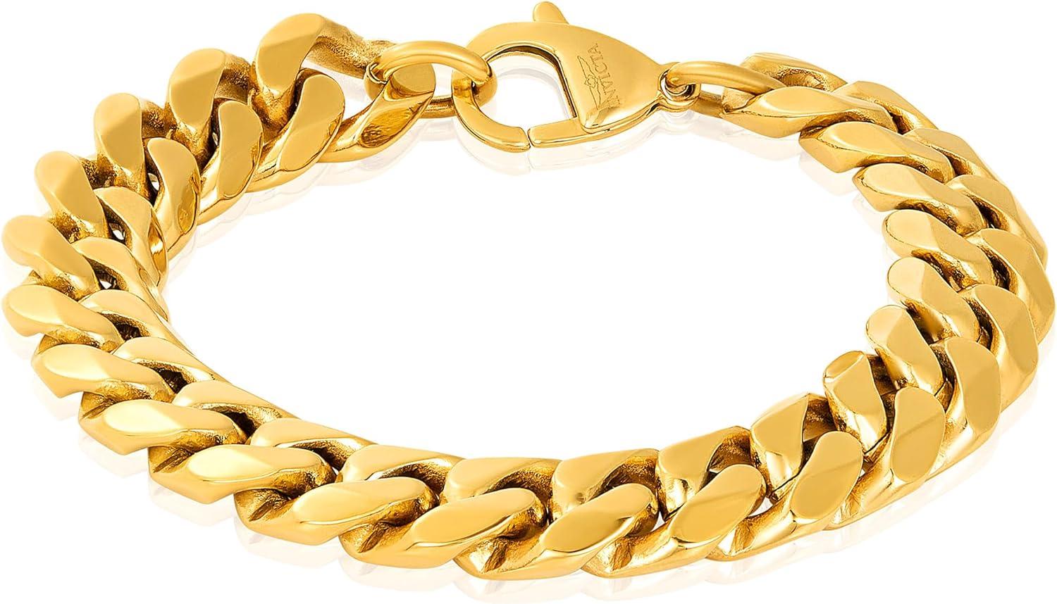 image:imageInvicta Bracelet for Men Stainless Steel Chain Jewelry Thick Polished Curb 14mm 9Gold