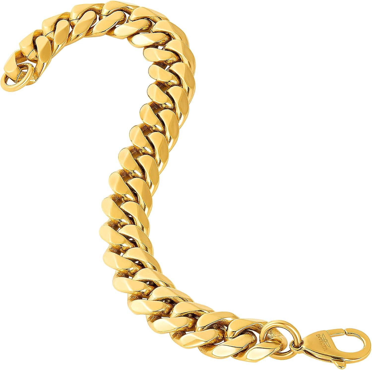 image:imageInvicta Bracelet for Men Stainless Steel Chain Jewelry Thick Polished Curb 14mm 9Gold
