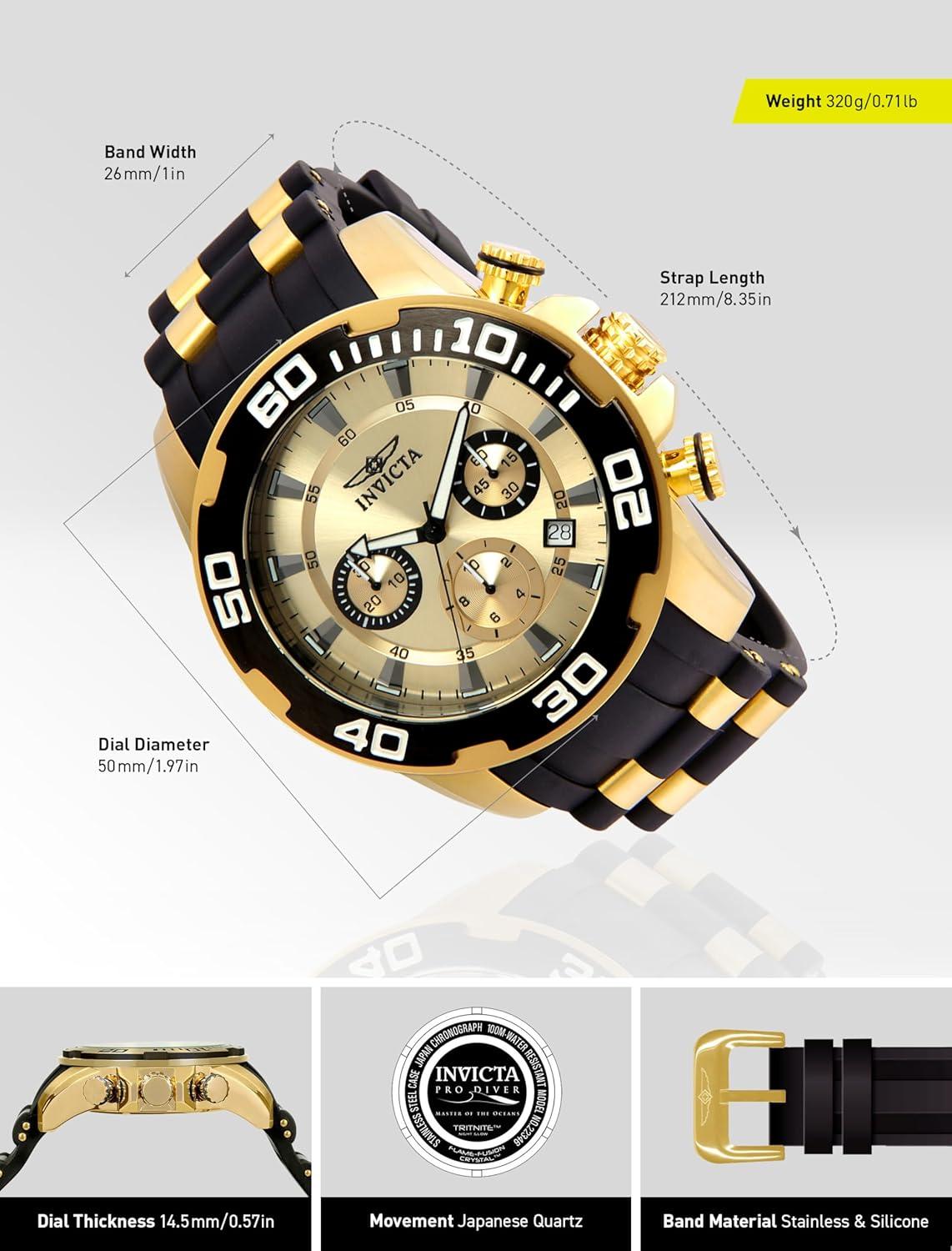 image:imageInvicta Mens 22346 Pro Diver Analog Display Quartz Black Watch