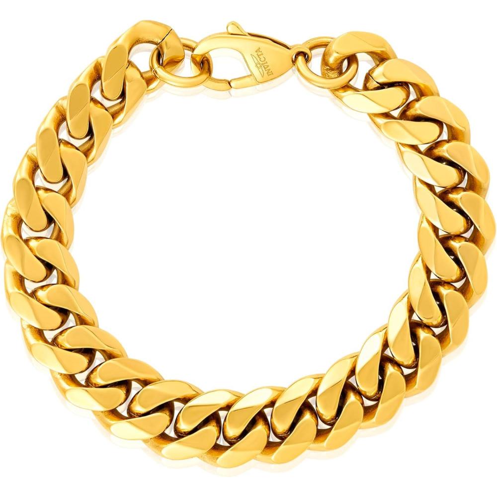 image:imageInvicta Bracelet for Men Stainless Steel Chain Jewelry Thick Polished Curb 14mm 9Gold
