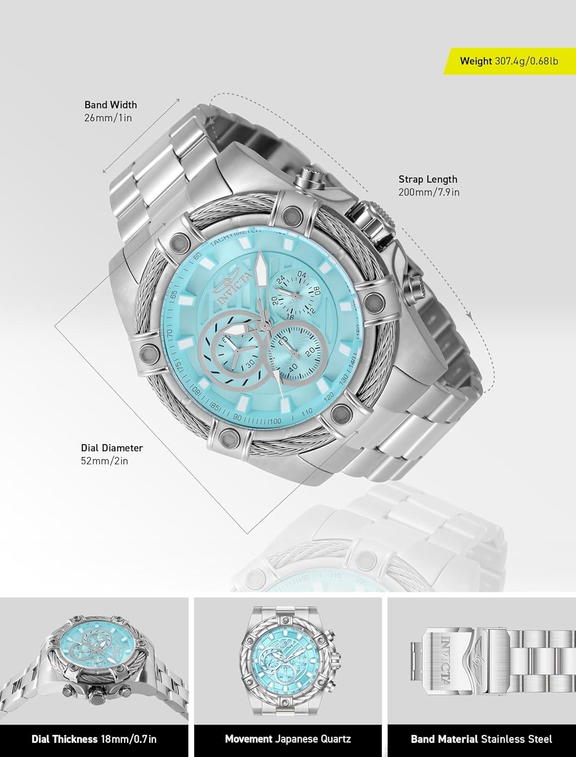 image:imageInvicta Bolt Men 52mm Stainless Steel Steel Light Blue dial VD54 Quartz