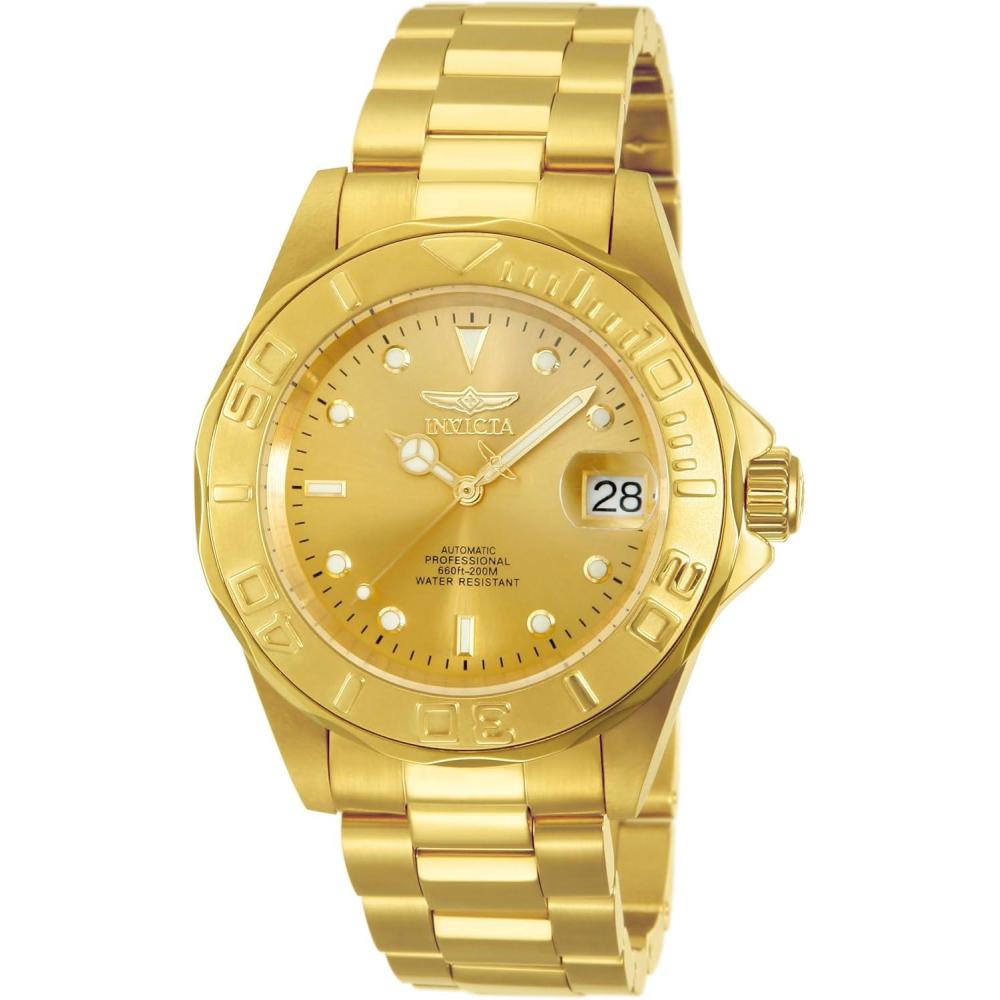 image:imageInvicta Mens 13929 Pro Diver Automatic Gold Dial 18k Gold IonPlated Stainless Steel Watch