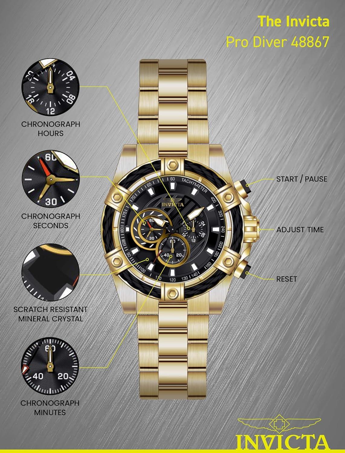 image:imageInvicta Bolt Men 52mm Stainless Steel Gold Black dial VD54 Quartz