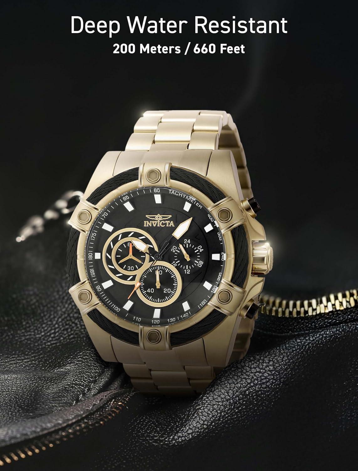 image:imageInvicta Bolt Men 52mm Stainless Steel Gold Black dial VD54 Quartz