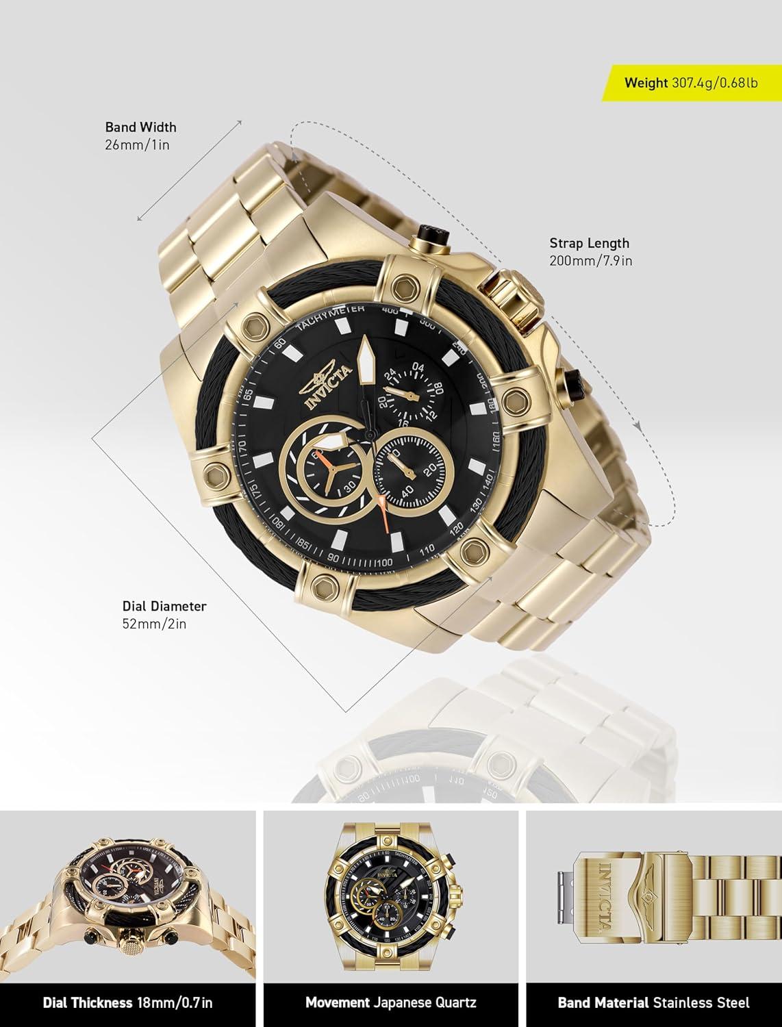 image:imageInvicta Bolt Men 52mm Stainless Steel Gold Black dial VD54 Quartz
