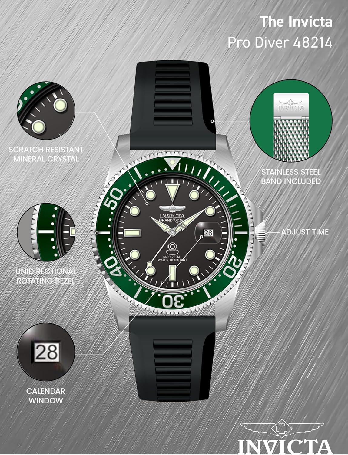 image:imageInvicta Pro Diver Men 42mm Stainless Steel Steel Black dial PC32 Quartz