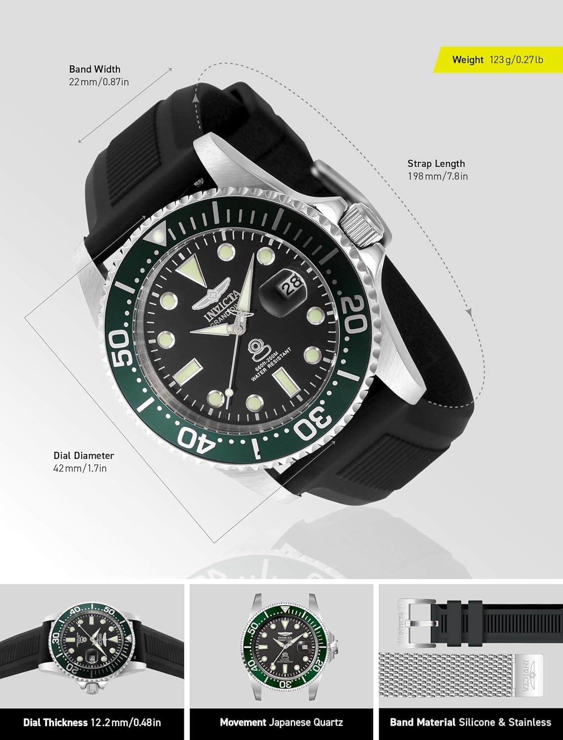 image:imageInvicta Pro Diver Men 42mm Stainless Steel Steel Black dial PC32 Quartz
