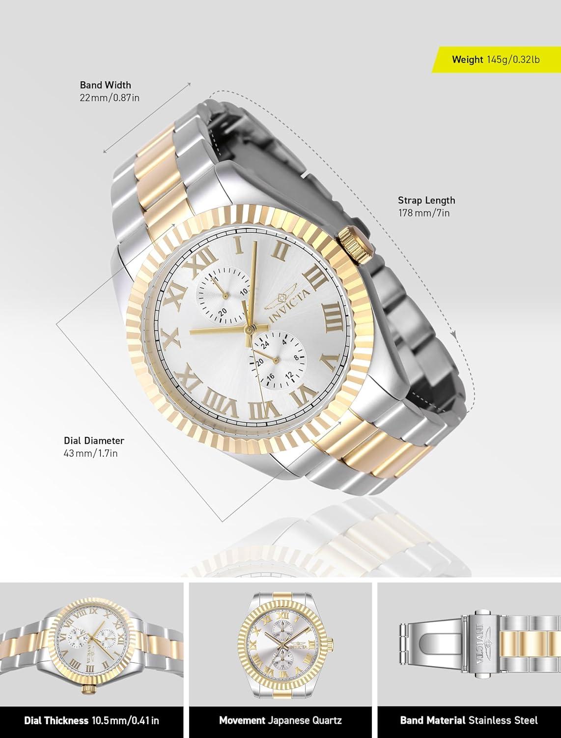 image:imageInvicta Specialty Men 43mm Stainless Steel Steel Silver dial VH61 Quartz