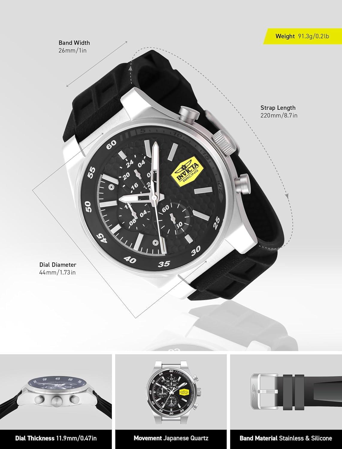 image:imageInvicta Racing Men 44mm Stainless Steel Steel Black dial VD38 Quartz
