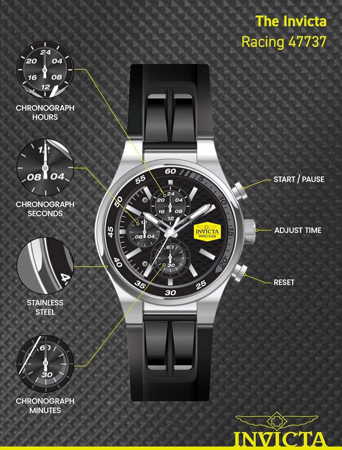 image:imageInvicta Racing Men 44mm Stainless Steel Steel Black dial VD38 Quartz