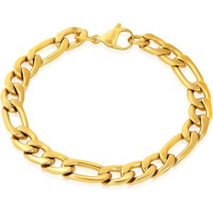 Invicta Figaro Bracelet for Men, Stainless Steel Chain Jewelry, 9.3mm, 8.75″(Gold)