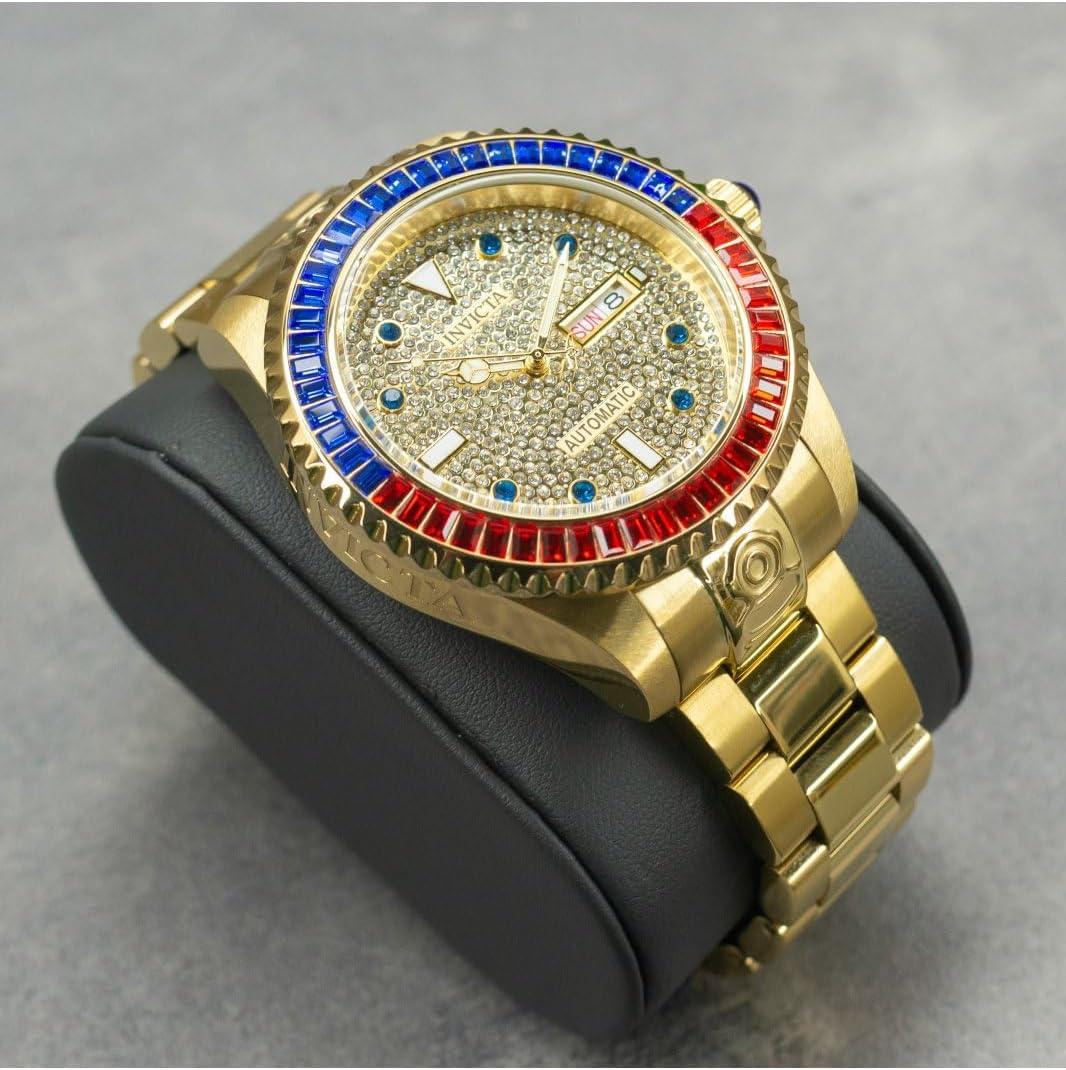 image:imageInvicta Mens 46636 Pro Diver Automatic 3 Hand Gold Pave Dial Watch