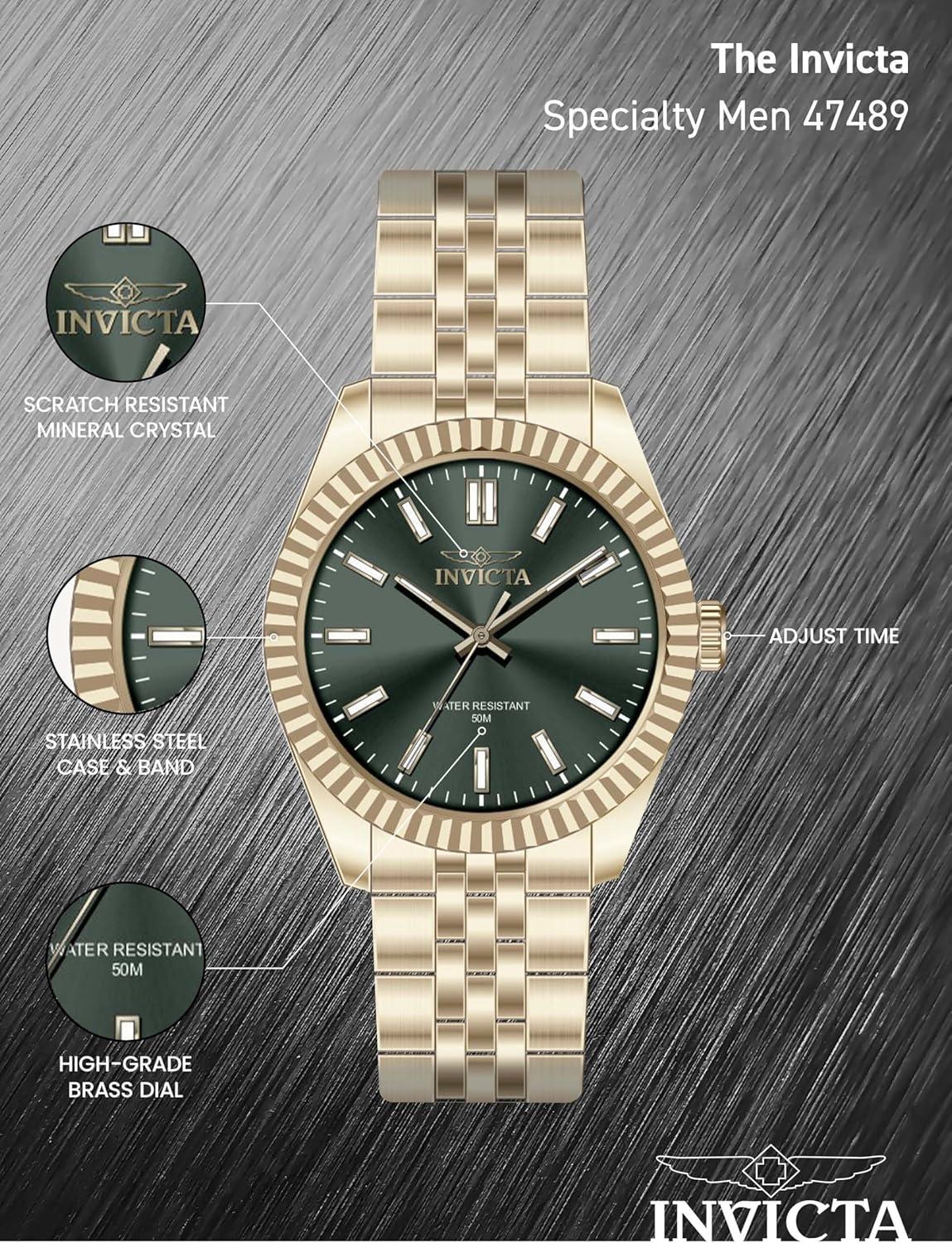 image:imageInvicta Specialty Men 43mm Stainless Steel Gold Green dial PC21 Quartz