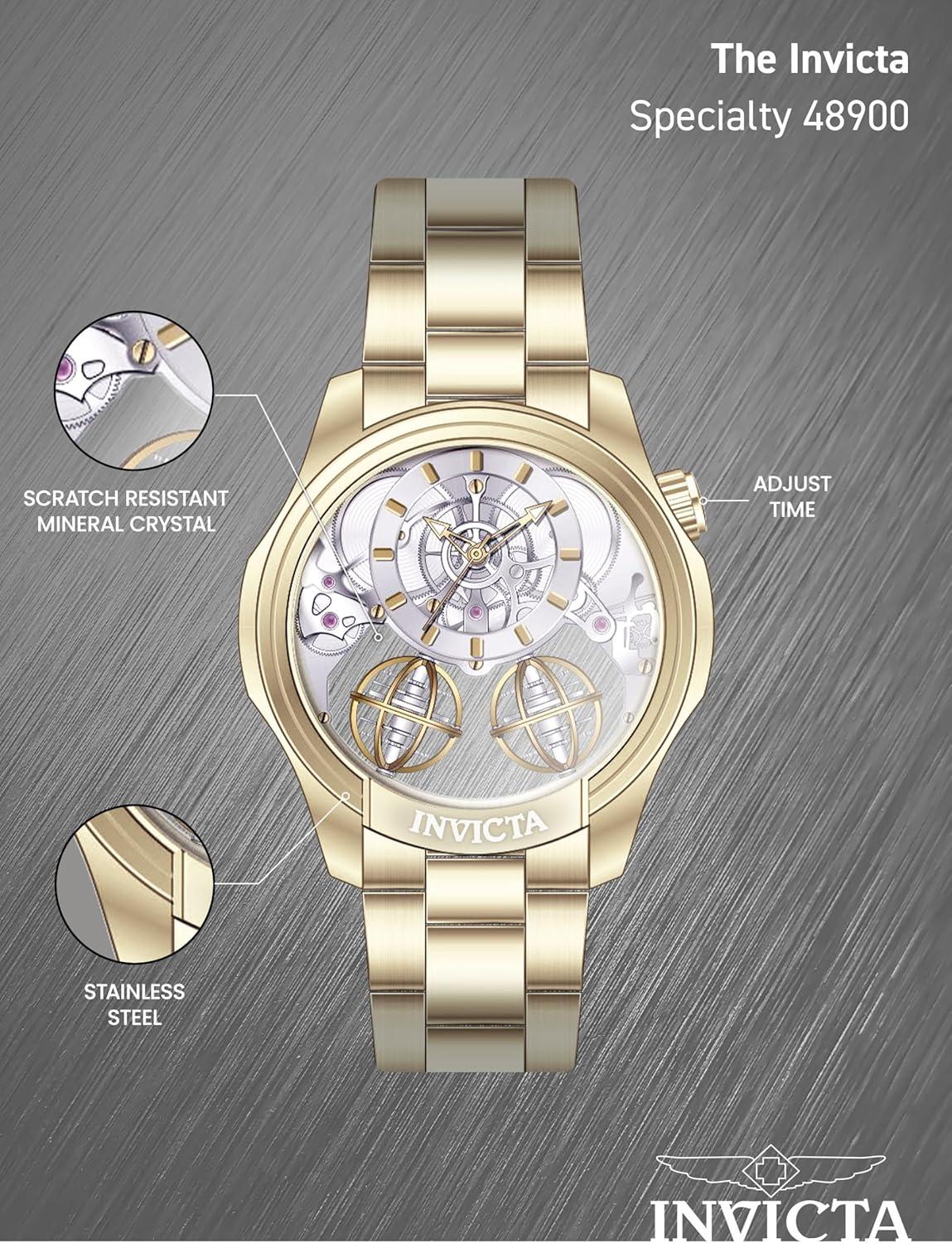 image:imageInvicta Specialty Men 46mm Stainless Steel Gold Gold dial PC21AF Quartz