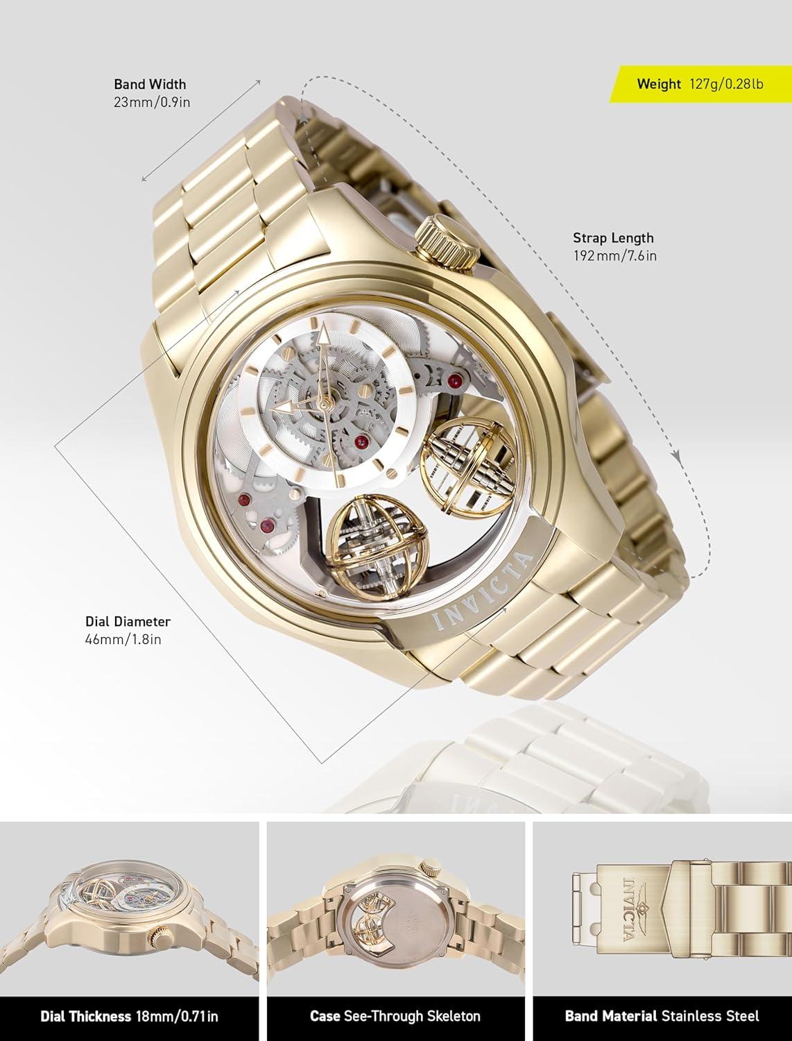 image:imageInvicta Specialty Men 46mm Stainless Steel Gold Gold dial PC21AF Quartz