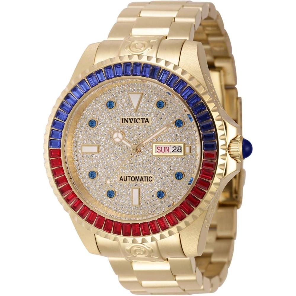 image:imageInvicta Mens 46636 Pro Diver Automatic 3 Hand Gold Pave Dial Watch