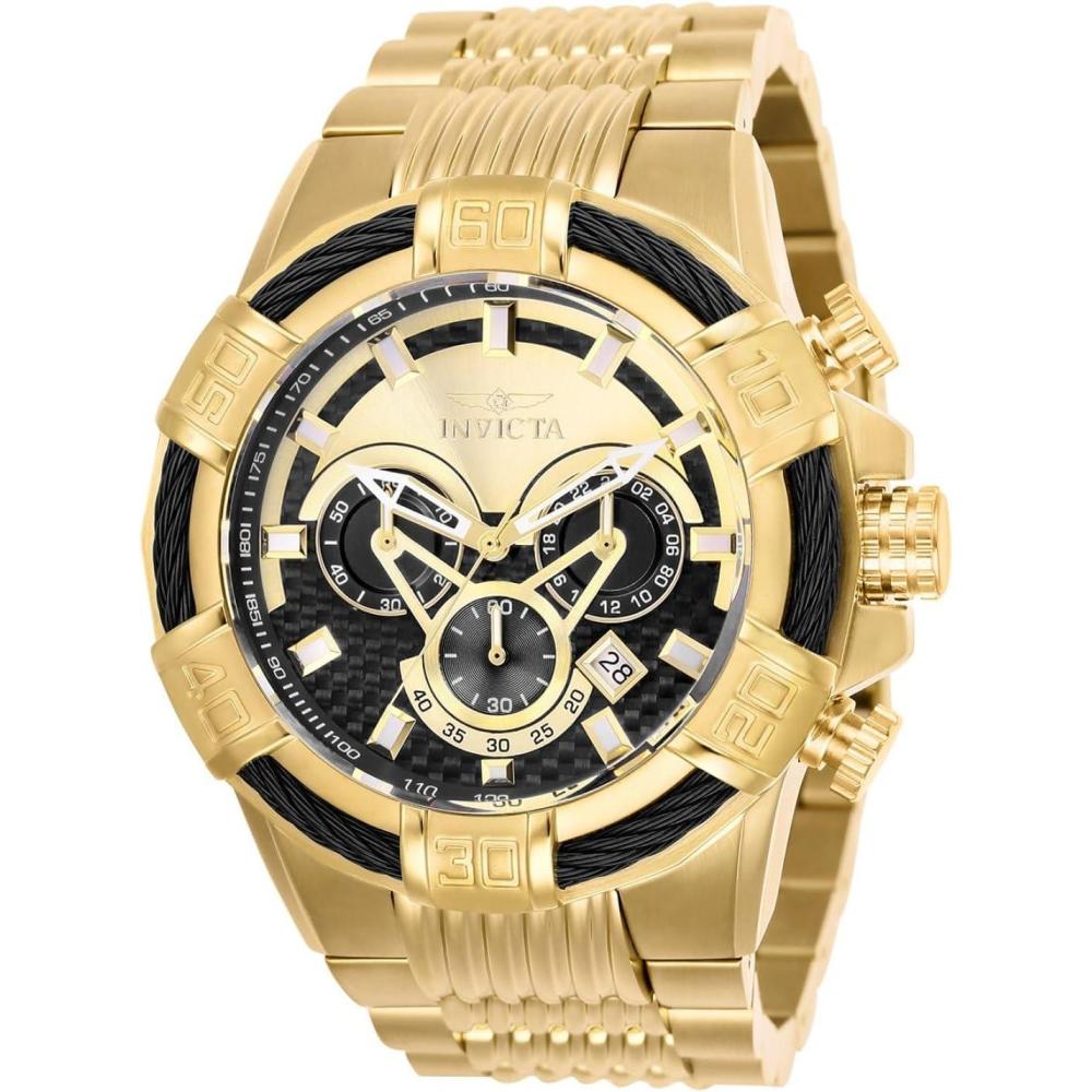 image:imageInvicta Mens Bolt Quartz StainlessSteel Strap Gold 30 Casual Watch Black Blue Model 25542 25543Yellow Goldplated