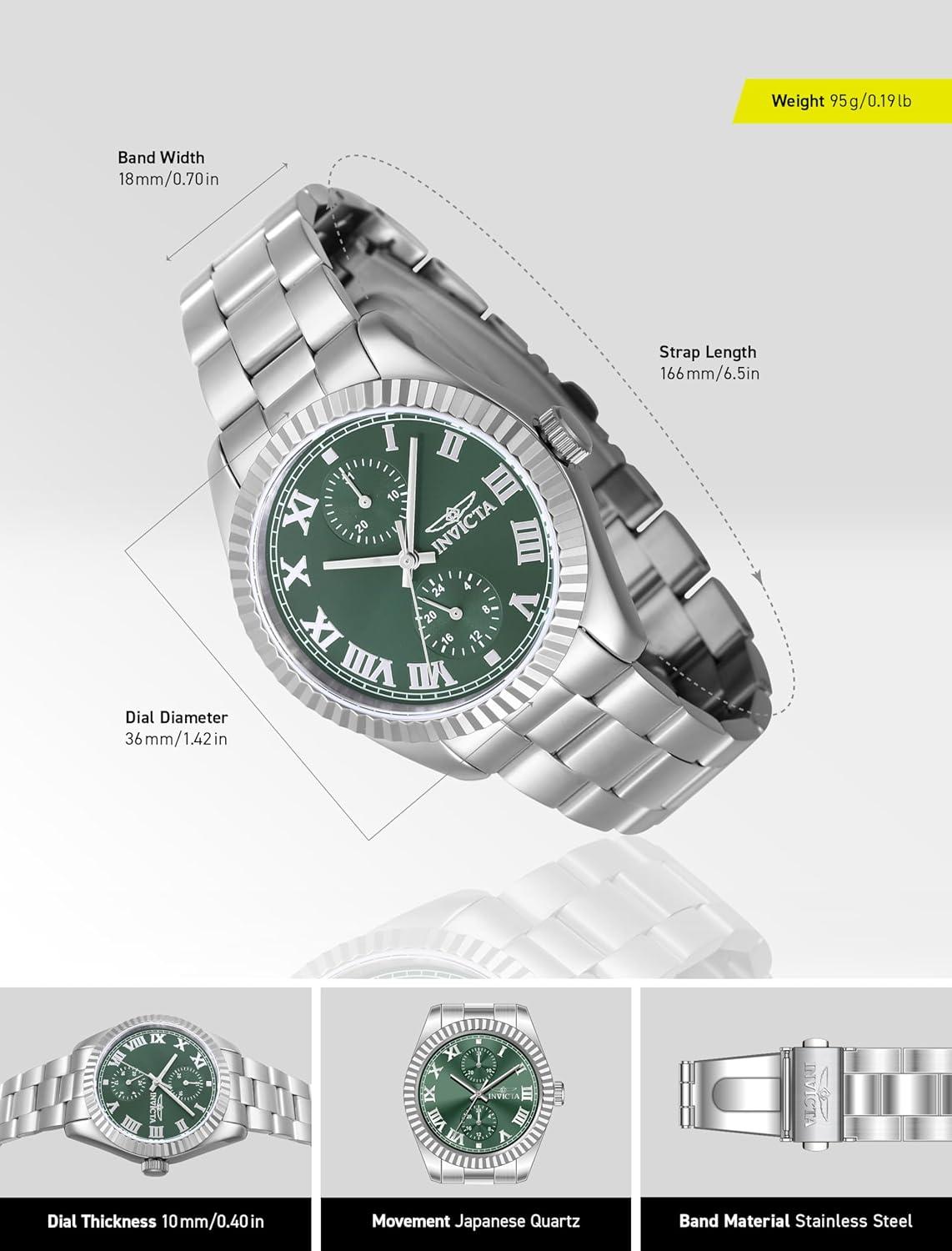 image:imageInvicta Specialty 47436 Womens Watch Waterproof Analogue Quartz Movement Stainless Steel with Green dial 36mm