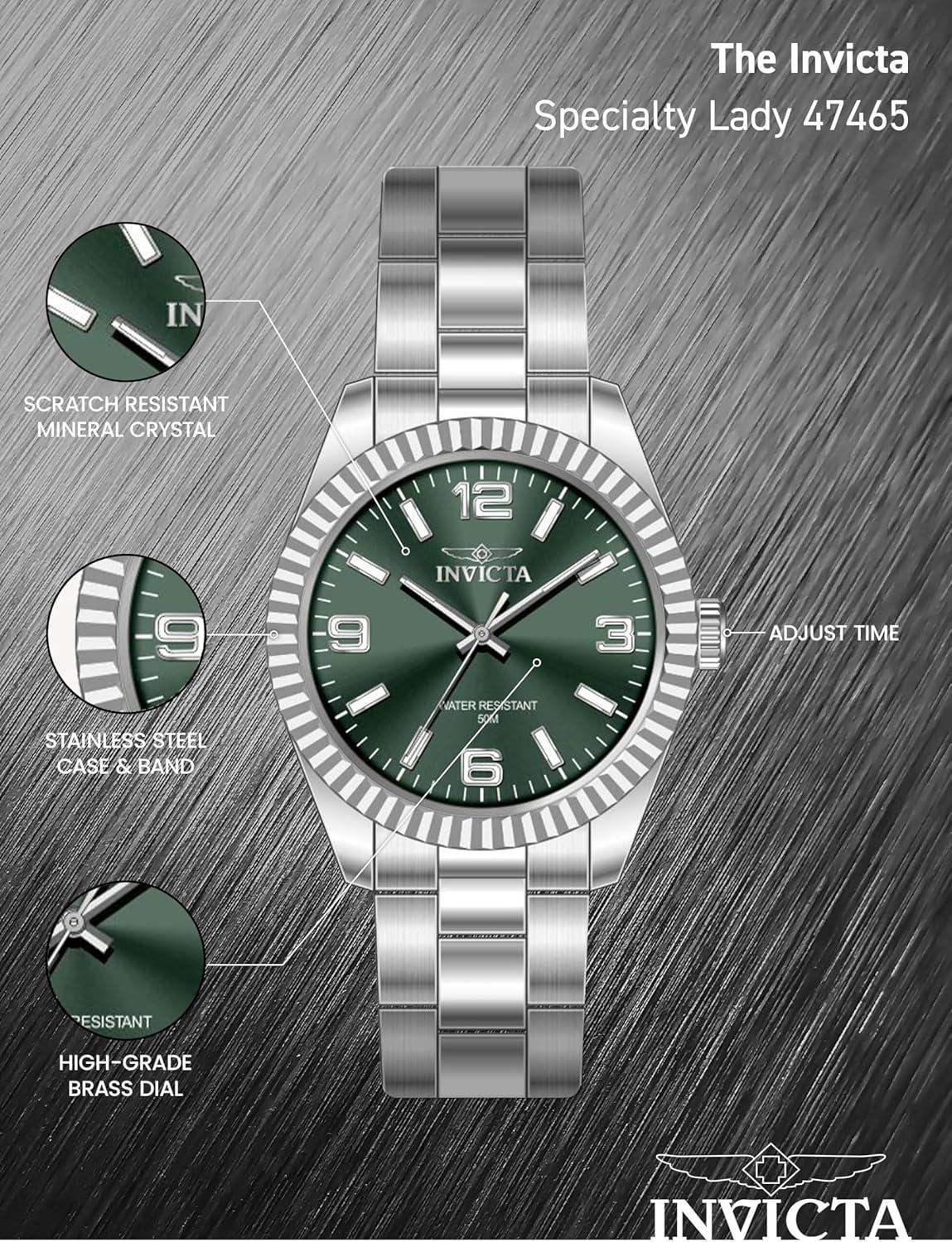 image:imageInvicta Specialty Lady 36mm Stainless Steel Steel Green dial PC21 Quartz