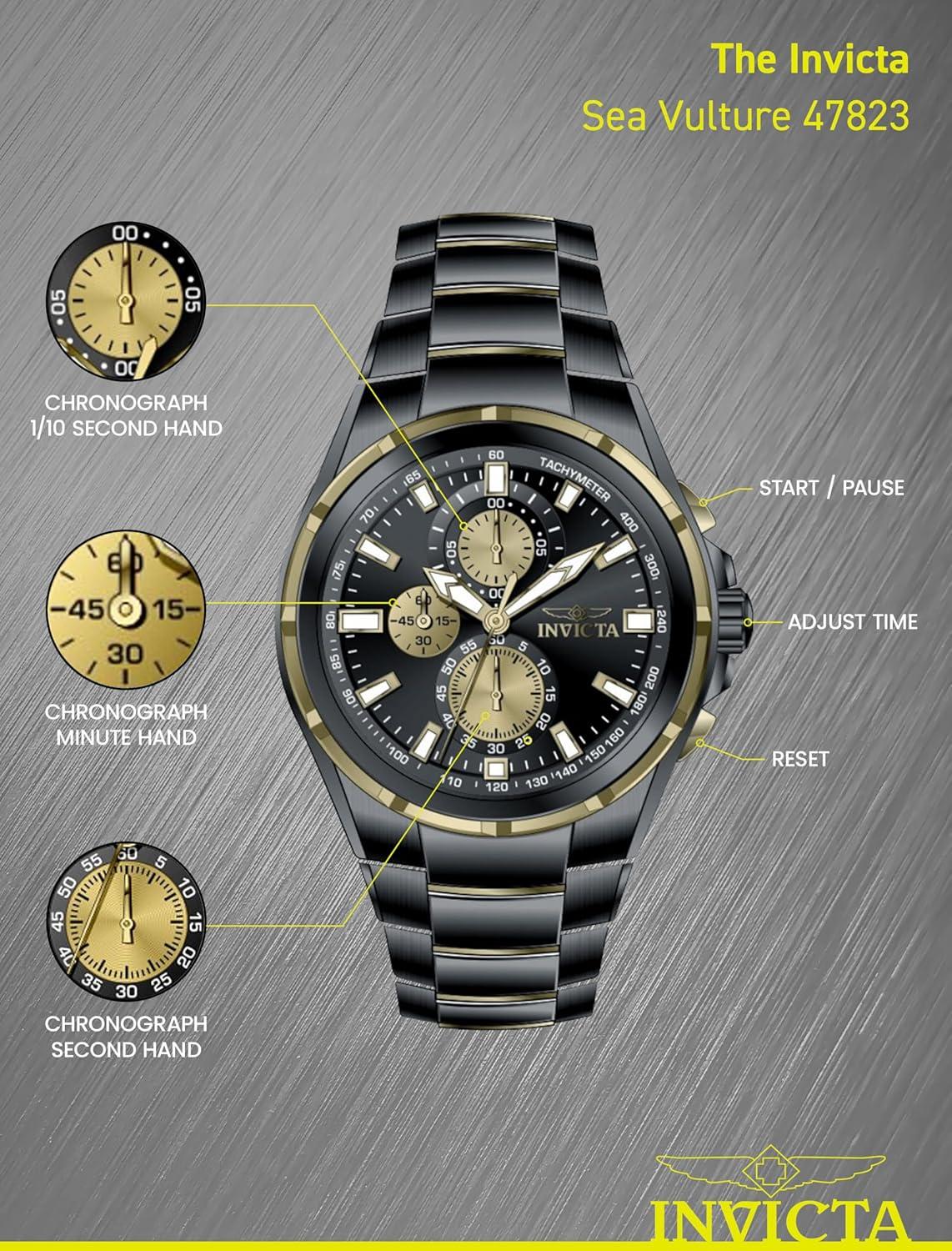 image:imageInvicta Mens Analog Quartz Watch with Stainless Steel Strap 47823 Black Modern