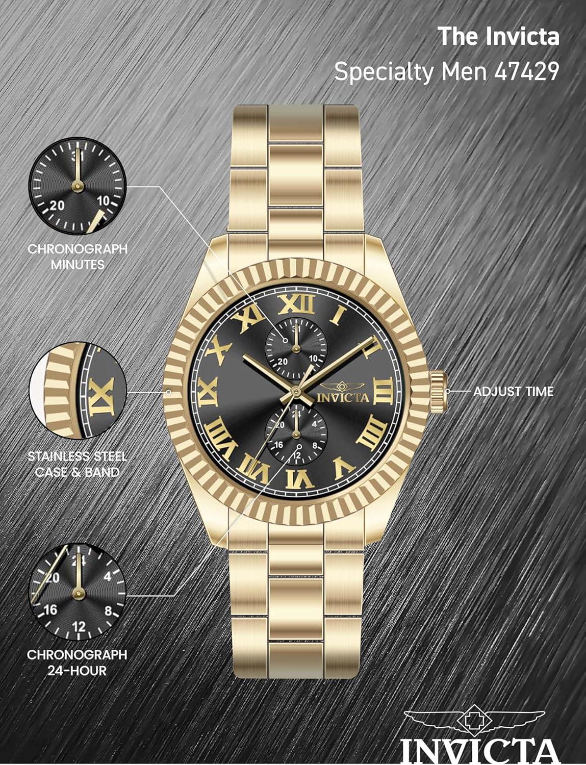 image:imageInvicta Specialty Men 43mm Stainless Steel Gold Black dial VH61 Quartz