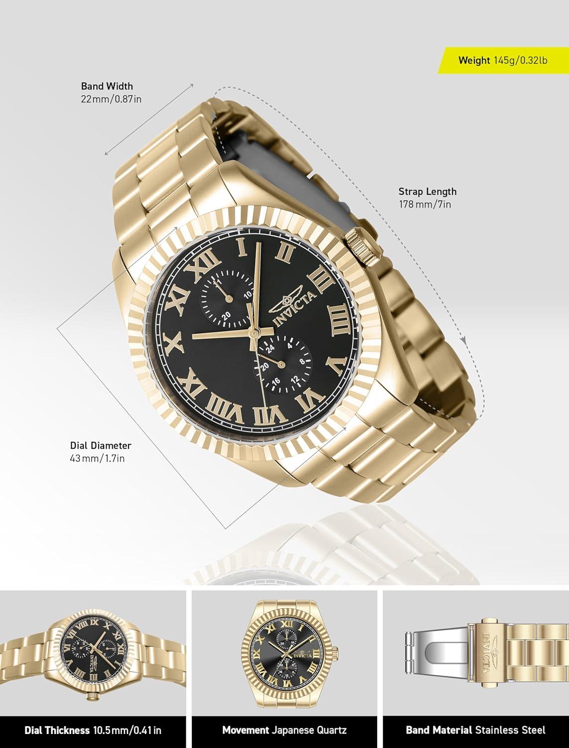image:imageInvicta Specialty Men 43mm Stainless Steel Gold Black dial VH61 Quartz