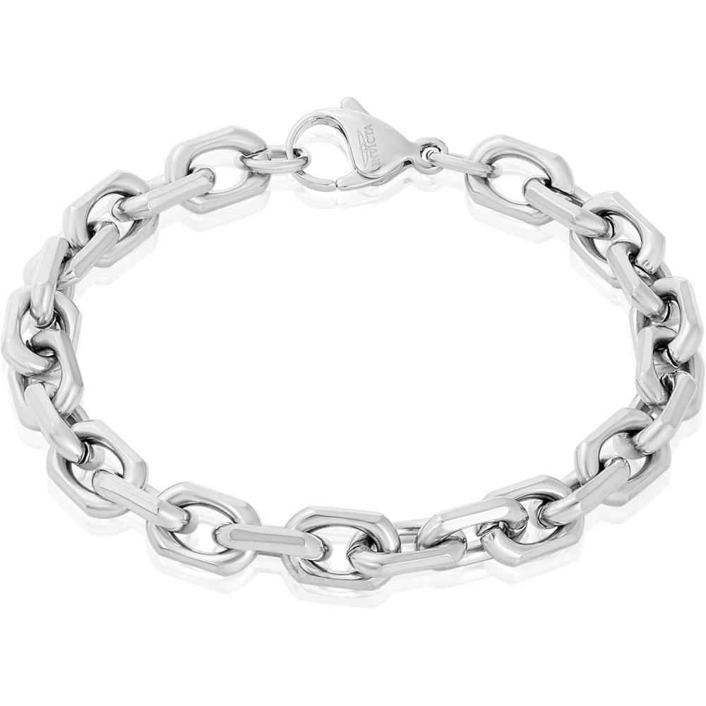 image:imageInvicta Bracelet for Men Stainless Steel Chain Jewelry Beveled Edge Rectangular 85mm 875Silver