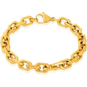 Invicta Bracelet for Men, Stainless Steel Chain Jewelry, Beveled Edge Rectangular, 8.5mm, 8.75″(Gold)
