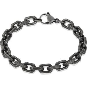 Invicta Bracelet for Men, Stainless Steel Chain Jewelry, Beveled Edge Rectangular, 8.5mm, 8.75″(Gunmetal)