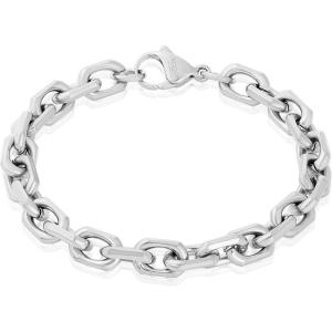 Invicta Bracelet for Men, Stainless Steel Chain Jewelry, Beveled Edge Rectangular, 8.5mm, 8.75″(Silver)