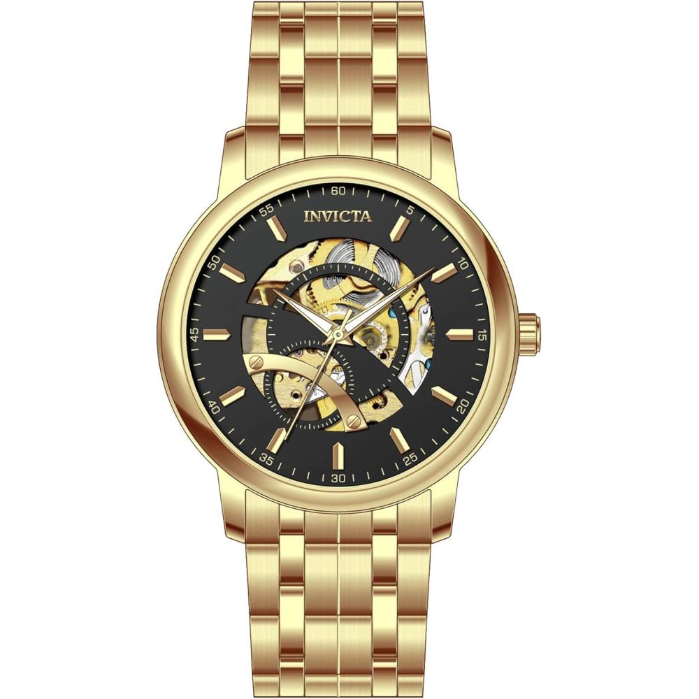 image:imageInvicta Objet D Art Men 425mm Stainless Steel Gold Steel Black dial LG0801B Automatic