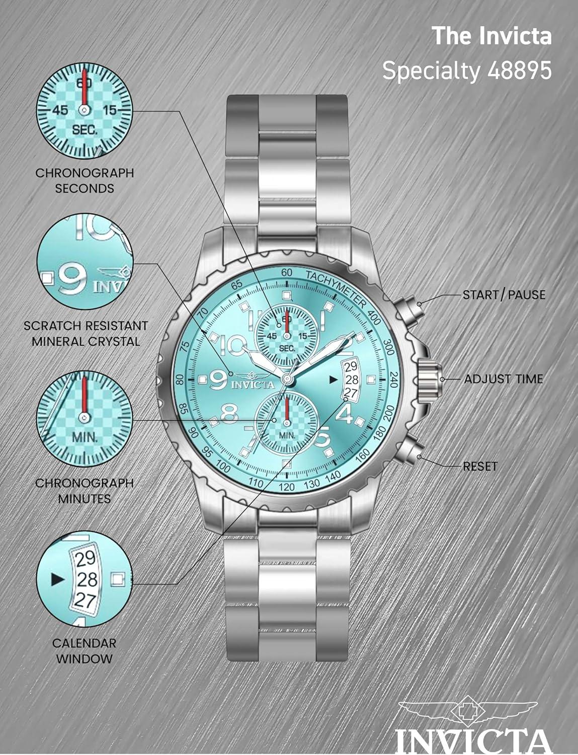 image:imageInvicta Specialty Men 45mm Stainless Steel Steel Aqua Blue dial VD51 Quartz