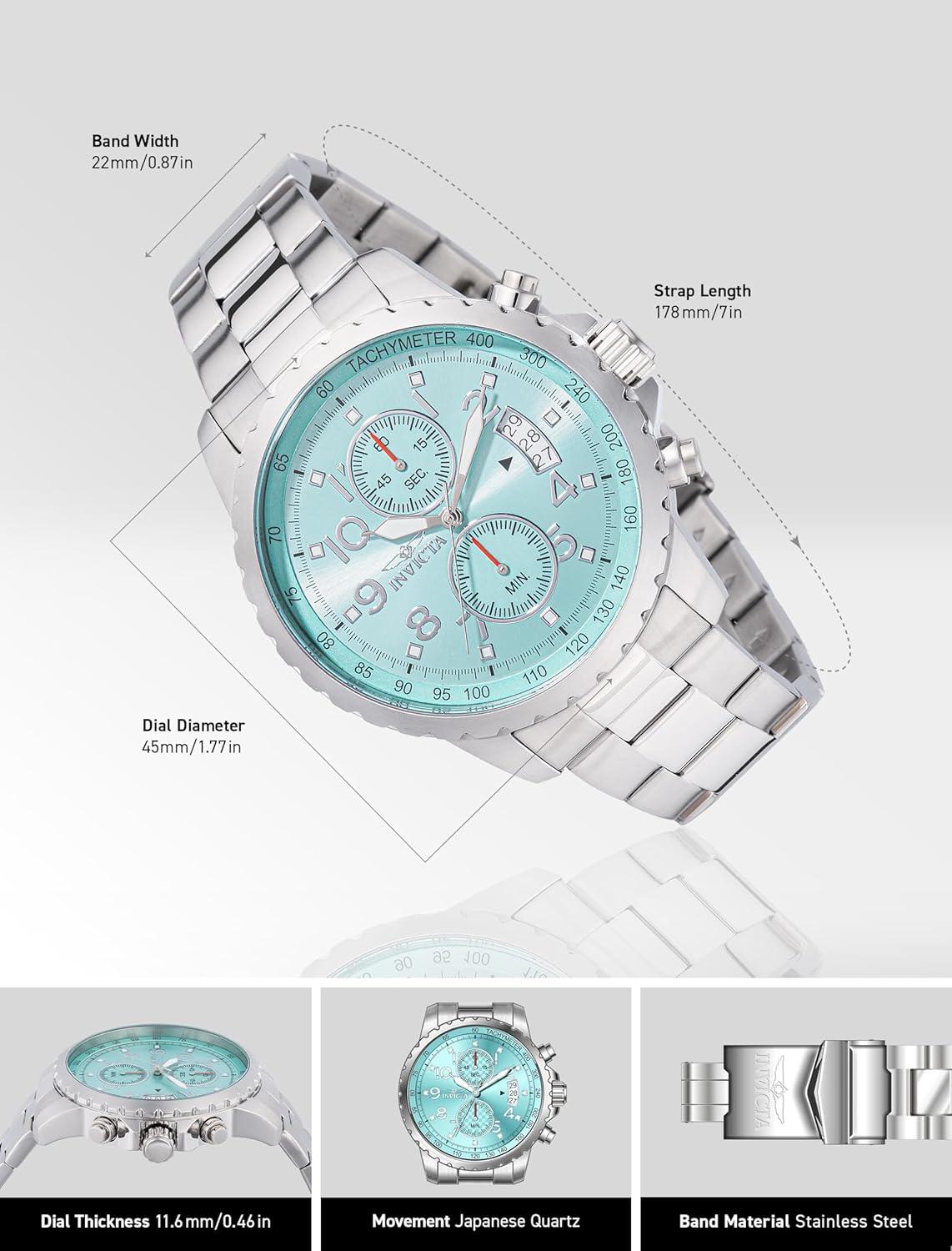 image:imageInvicta Specialty Men 45mm Stainless Steel Steel Aqua Blue dial VD51 Quartz