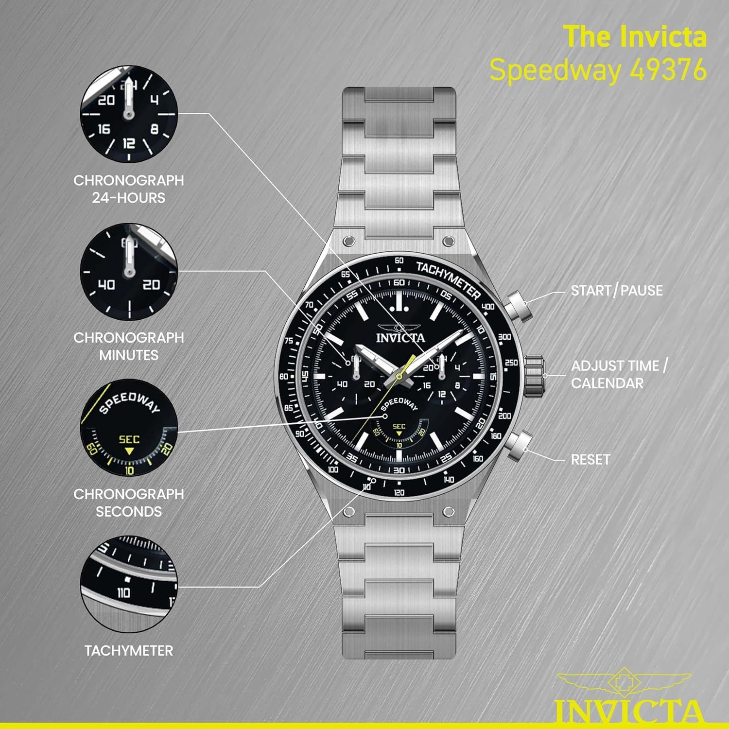 image:imageInvicta Speedway Gearshift Mens Watch 44mm Steel amp Black 49376