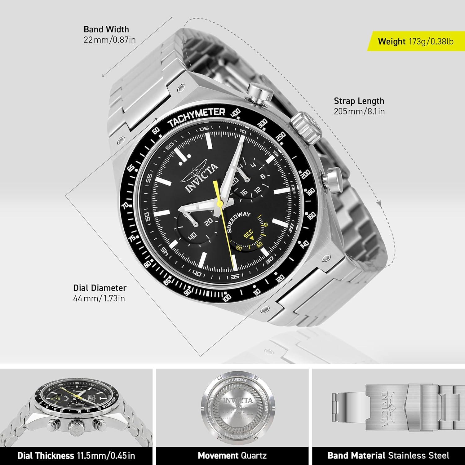 image:imageInvicta Speedway Gearshift Mens Watch 44mm Steel amp Black 49376