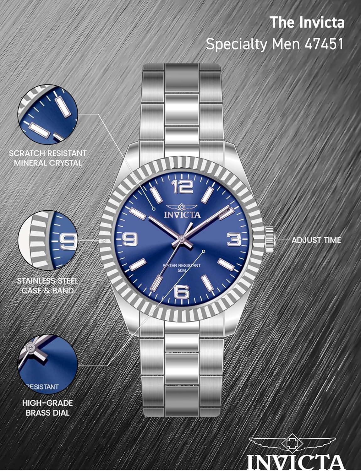 image:imageInvicta Specialty Men 43mm Stainless Steel Steel Blue dial PC21 Quartz