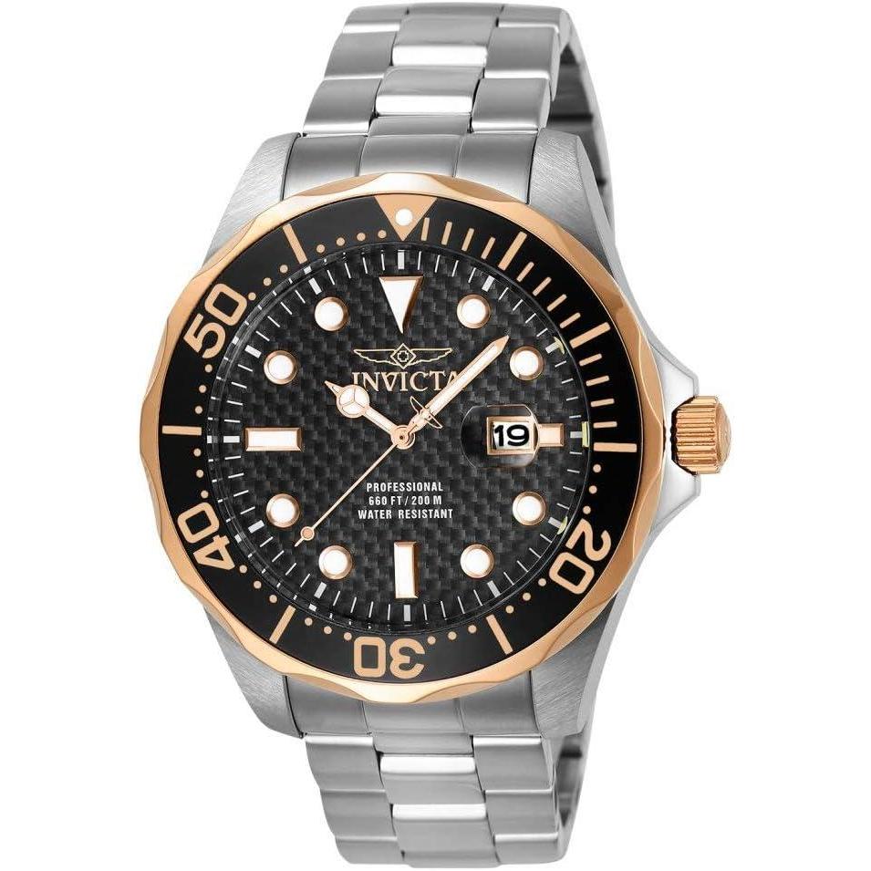 image:imageInvicta Mens 12567 Pro Diver Black Carbon Fiber Dial Stainless Steel Watch