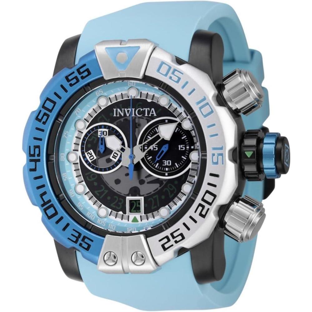 image:imageInvicta Sea Hunter Men 57mm Stainless Steel Black Steel WhiteLight BlueTransparent dial Z50 Quartz