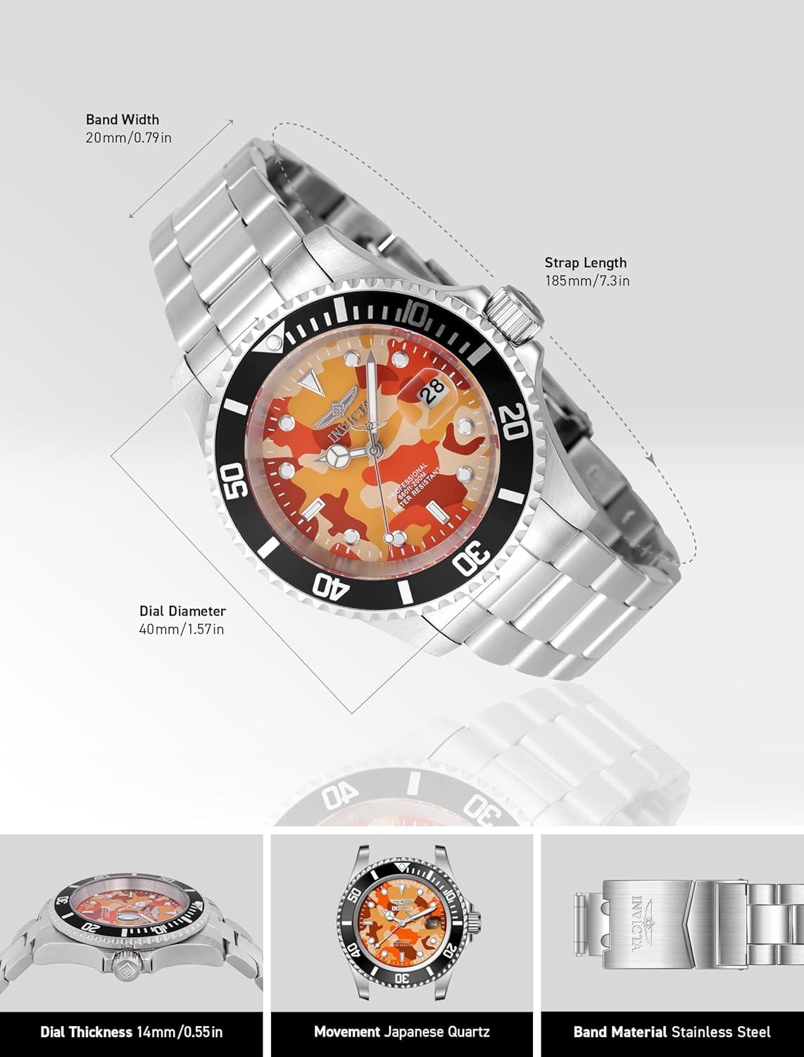 image:imageInvicta Pro Diver Men 40mm Stainless Steel Steel OrangeCamouflage dial PC32 Quartz